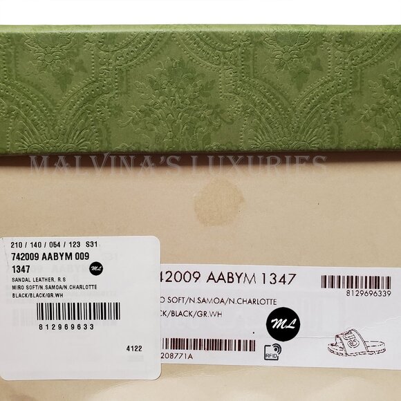 GUCCI SHOES MENS BLACK LEATHER JUMBO LOGO SLIDES FLATS SANDAL sz 8 / 8.5 US - Picture 14 of 15